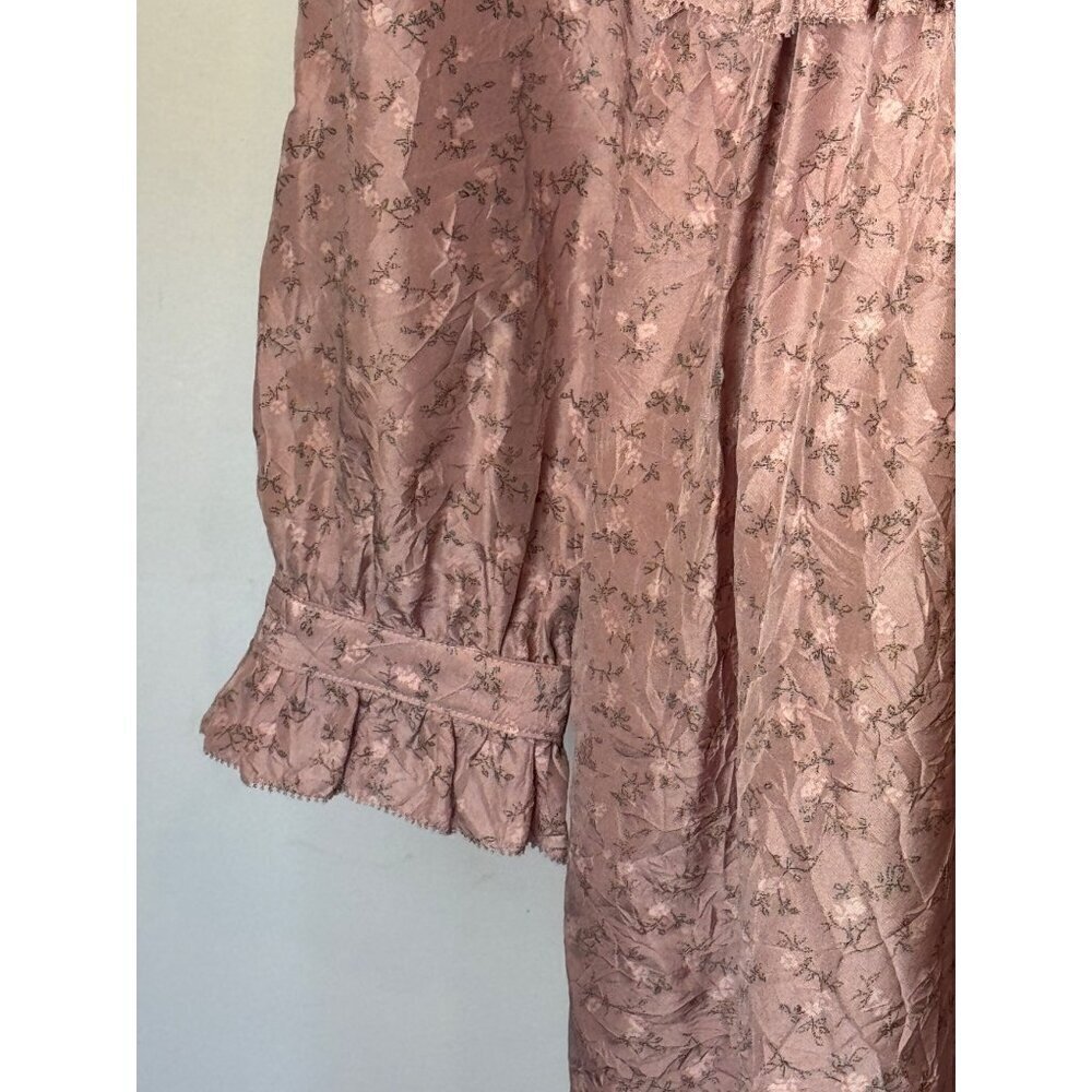 Coach Dress Women 10 Pink Silk Floral Ruffle Front Midi Boho Prairiecore Preppy - Picture 10 of 15